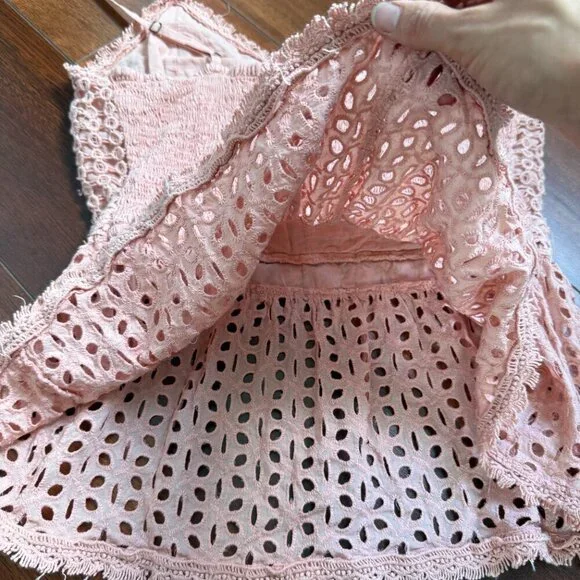 Japna Baby Doll Cami SZ L eyelet smocked womens blouse 100% cotton - Picture 6 of 6